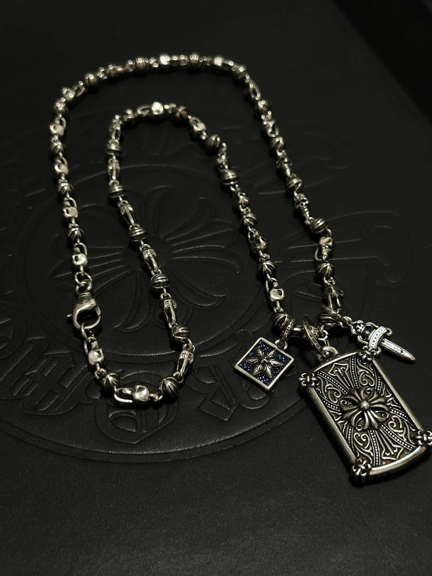 Chrome Hearts Black Orchid Silver Necklace with Charms